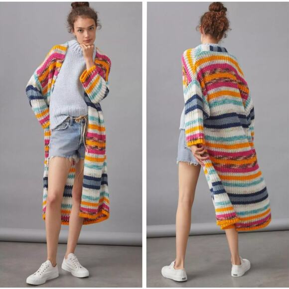 Anthropologie Rainbow Oversize Duster Cardigan Sweater Women One Size Multicolor - Picture 1 of 11